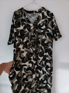 Sandwich Damen Kleid mit Taschen – Größe 34 – Schwarz/Grün/Beige – Bild 2 von 5
