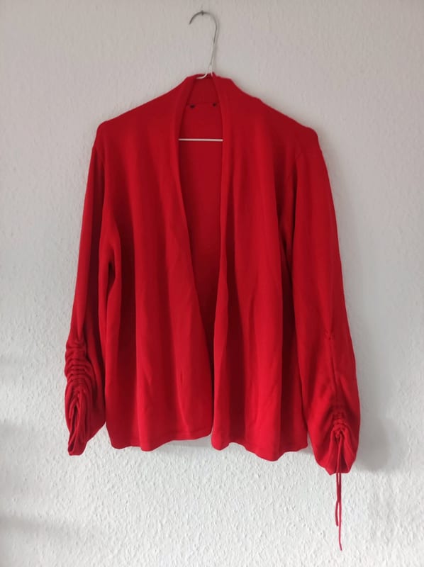 Damen Roter offener Cardigan mit gerafften Ärmeln – Größe XXL