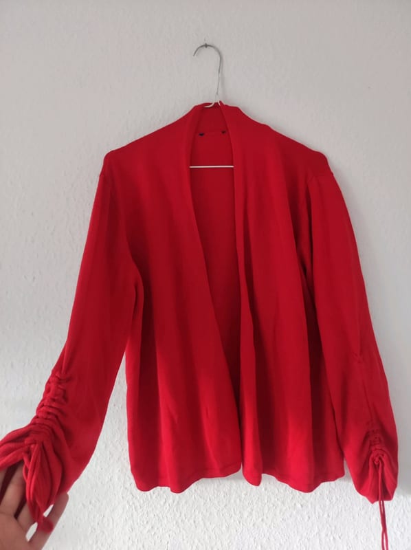 Damen Roter offener Cardigan mit gerafften Ärmeln – Größe XXL – Bild 2 von 6