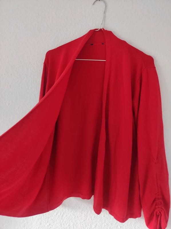 Damen Roter offener Cardigan mit gerafften Ärmeln – Größe XXL – Bild 4 von 6