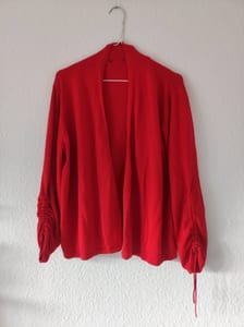 Damen Roter offener Cardigan mit gerafften Ärmeln – Größe XXL