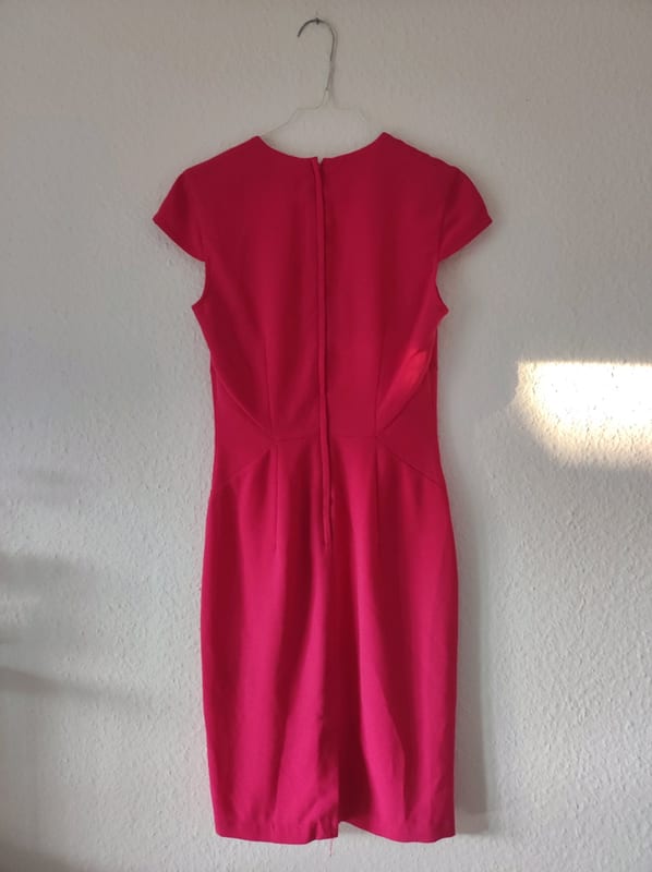 Damen Pinkes Etuikleid mit V-Ausschnitt und kurzen Ärmeln – Größe 36 – Rosa – Bild 3 von 8