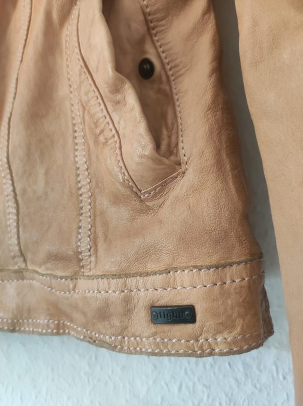 Tigha Damen Lederjacke mit Mangel – Größe S – Braun – Bild 5 von 7