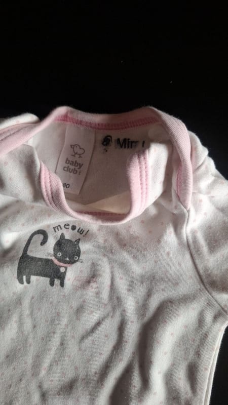 Baby Süßer Langarmbody mit Katzen-Motiv Gr.80 – Weiß/Rosa – Bild 2 von 3