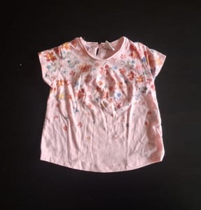 Mädchen Rosa T-Shirt mit blumigem Aquarell-Print & Raffung Gr. 80