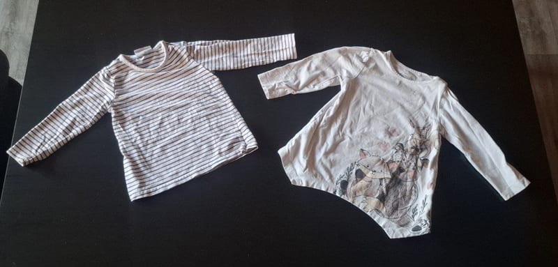 Mädchen 2er Set Langarmshirts Gr.86 – Weiß/Bunt/Schwarz