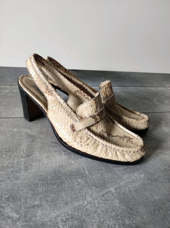 Damen Slingback-Pumps mit Schlangenprägung, beige-braun – Größe 41