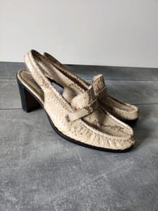 Damen Slingback-Pumps mit Schlangenprägung, beige-braun – Größe 41