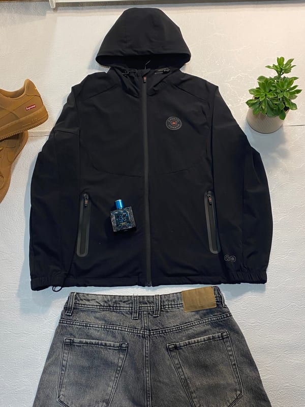 Herren Zavetti Canada Windbreaker Kapuze Schwarz – Größe M