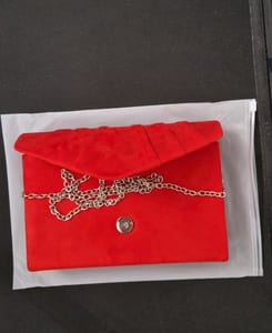 Damen Rote Clutch mit Silberkette – Abendtasche
