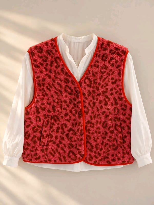 Damen warme Teddy Weste Leo Style pink 38/40 – Größe L – Rosa/Rot
