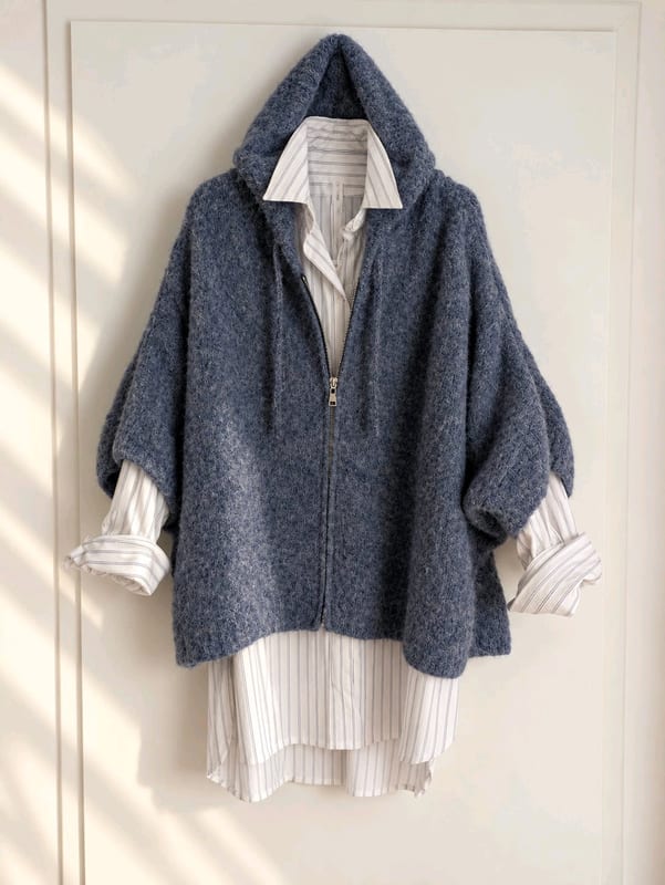 Damen Oversized Kapuzen Cardigan Jeansblau 38-42 – Größe XL – Blaugrau