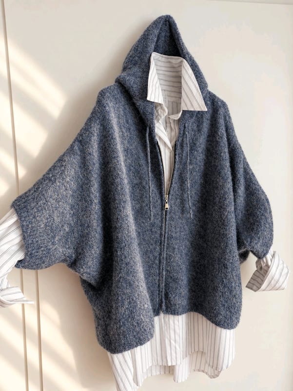 Damen Oversized Kapuzen Cardigan Jeansblau 38-42 – Größe XL – Blaugrau – Bild 2 von 2