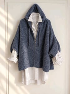 Damen Oversized Kapuzen Cardigan Jeansblau 38-42 – Größe XL – Blaugrau
