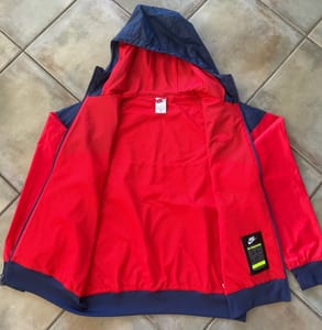 Herren Windbreaker Jacke mit Kapuze – Rot/Marineblau – Größe M – Bild 3 von 7