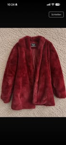 Damen Kuschelige Plüschjacke in Bordeaux-Rot, offene Form – Größe 40 – Bordeauxrot