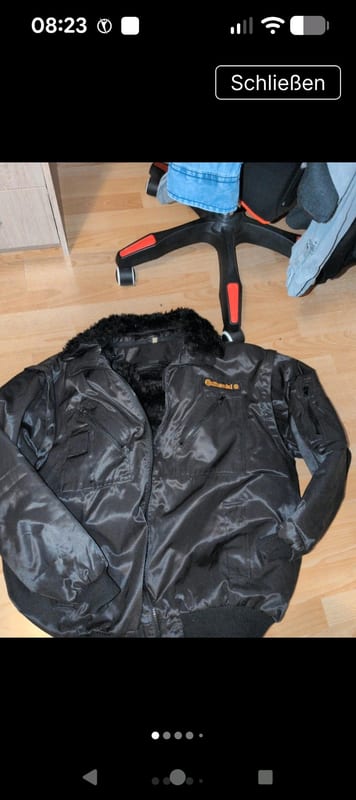Schwarze Fliegerjacke mit Pelzkragen – Herren – Größe 54