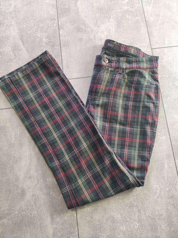 Damen Karierte Hose mit Rot-Grün-Muster, Five-Pocket-Schnitt