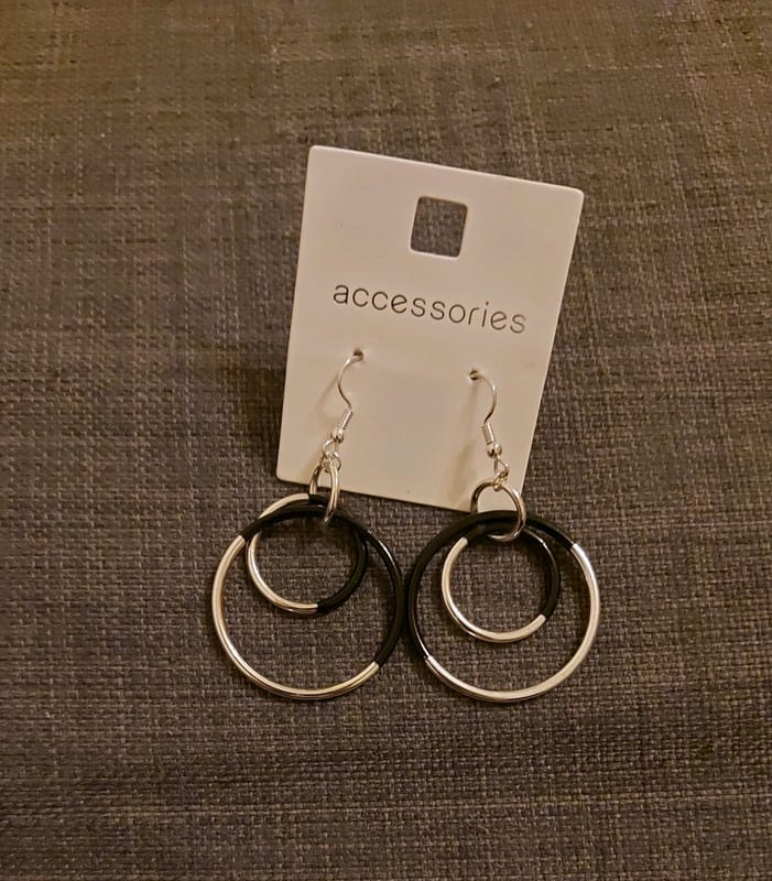Damen Ohrhänger mit doppelten Ringen – Schwarz/Silber