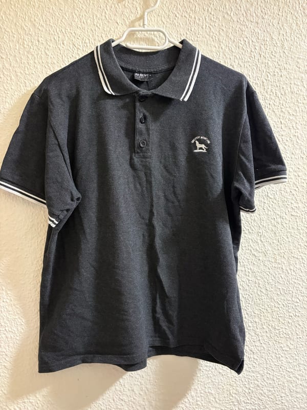Herren Poloshirt dunkelgrau mit weißen Streifen am Kragen – Größe M