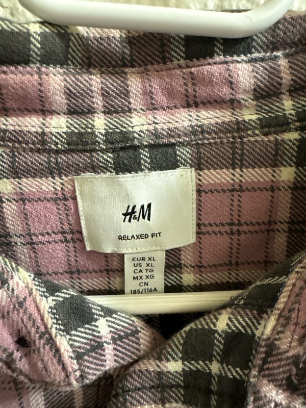 Herren Kariertes Langarmhemd mit Brusttaschen – Oversize – Größe XL – Rosa – Bild 2 von 2