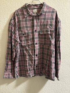 Herren Kariertes Langarmhemd mit Brusttaschen – Oversize – Größe XL – Rosa