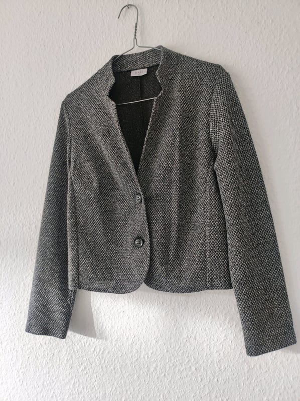Damen Strukturierter Blazer mit Knöpfen, Schwarz-Grau meliert – Größe 40