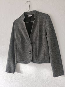 Damen Strukturierter Blazer mit Knöpfen, Schwarz-Grau meliert – Größe 40