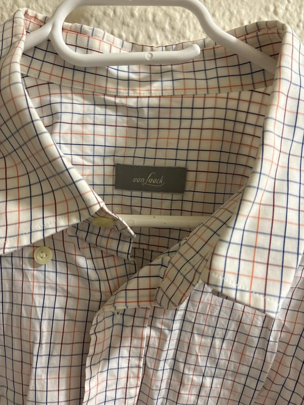 Herren Kariertes Langarmhemd, weiß mit blauen und orangen Karos – Größe 3XL – Bild 2 von 2
