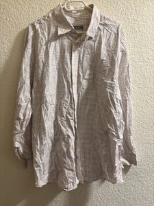 Herren Kariertes Langarmhemd, weiß mit blauen und orangen Karos – Größe 3XL