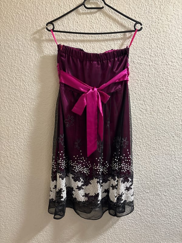 Damen Bandeau-Kleid mit Pailletten und Tüll, Lila-Pink – Größe 36 – Bild 3 von 3