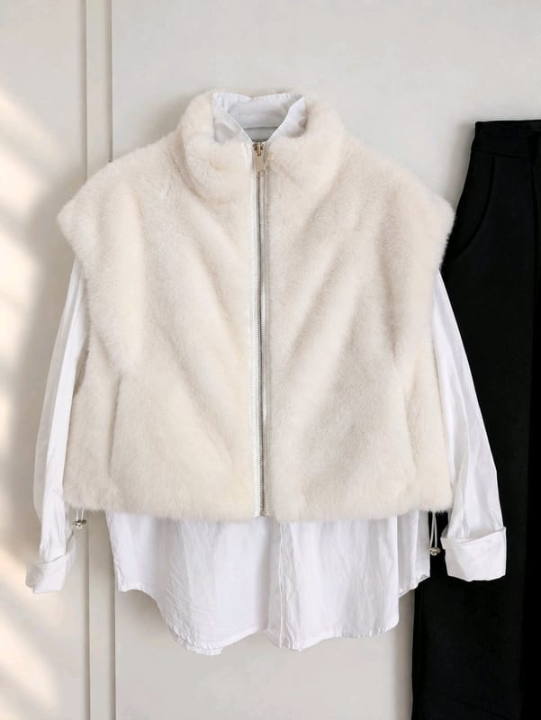 Damen kuschelige Fake fur Wende Weste Creme 38/40 Neu – Größe L – Bild 3 von 6