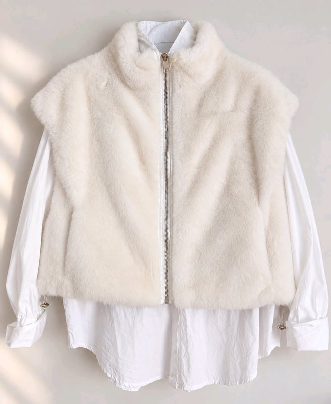 Damen kuschelige Fake fur Wende Weste Creme 38/40 Neu – Größe L – Bild 5 von 6