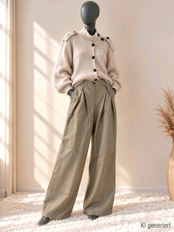 Damen high waist Marlene mit Details 38/40 cappuccino – Größe M – Beige