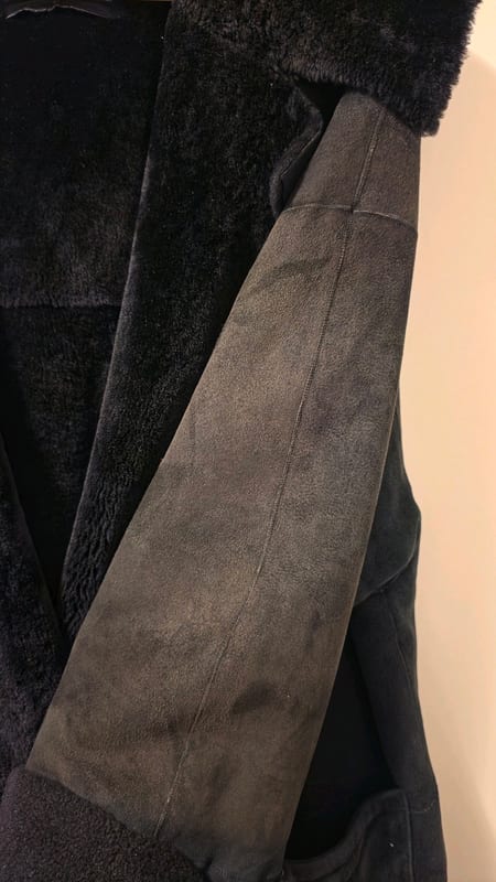Damen Vintage Marc Cain Lammfellmantel Schwarz Echtleder Shearling Coat 80s/90s – Größe Oversize – Bild 3 von 9