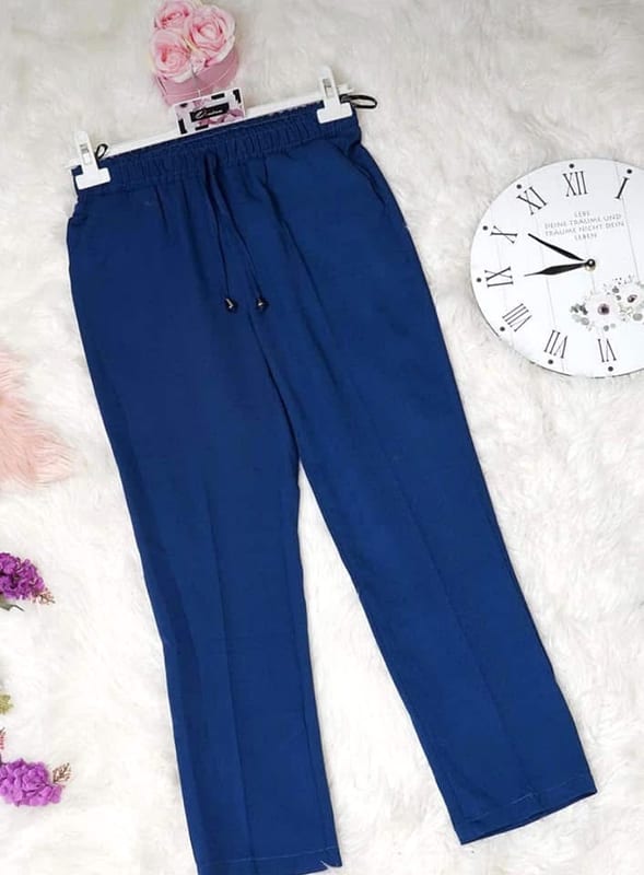 Damen Blaue Stoffhose mit Gummizug und Kordelzug – Größe XL/XXL