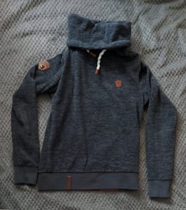 Damen Pullover mit Schalkragen und Kordelzug – dunkelgrau meliert – Größe S – Bild 2 von 3