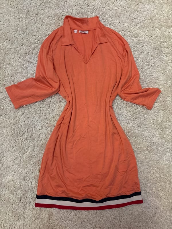 Damen Kleid mit Polokragen und Streifen am Saum – Größe S/M – Orange