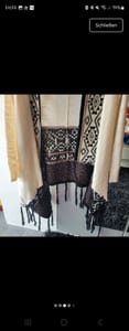Damen Offene Strickjacke mit Ethno-Muster und Fransen Gr. XS – Creme/Schwarz – Bild 3 von 8