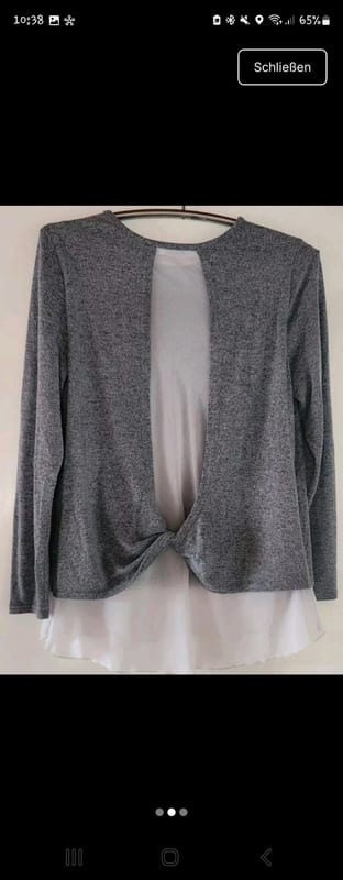 Damen Langarmshirt mit weißem Saum – Grau meliert Gr. M fällt groß aus – Bild 2 von 3