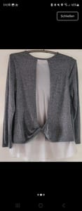 Damen Langarmshirt mit weißem Saum – Grau meliert Gr. M fällt groß aus – Bild 2 von 3