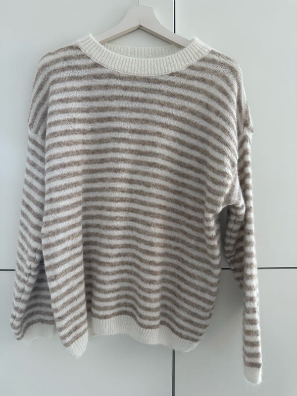 Strickpulli Creme beige Damen gestreift – Einheitsgröße