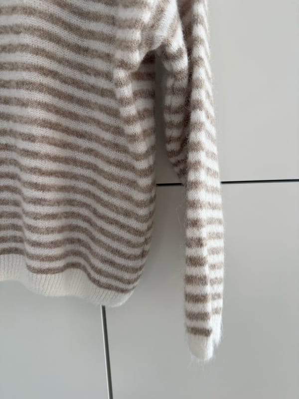 Strickpulli Creme beige Damen gestreift – Einheitsgröße – Bild 2 von 2