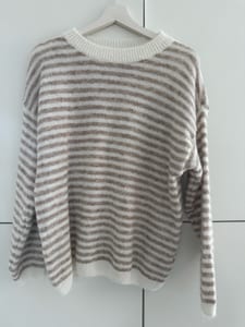 Strickpulli Creme beige Damen gestreift – Einheitsgröße