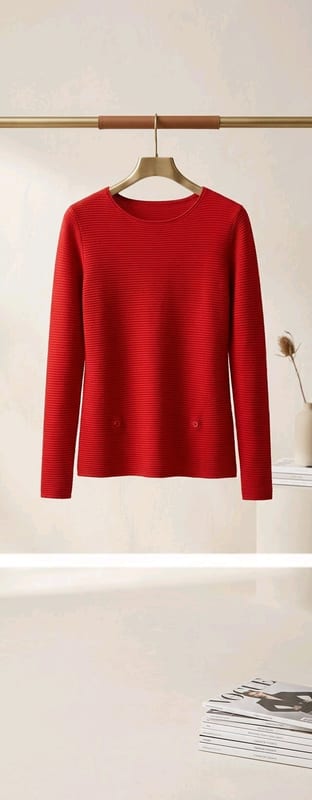 Damen Roter Strickpullover mit Rundhalsausschnitt Gr. S