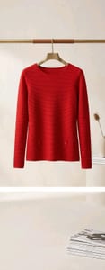 Damen Roter Strickpullover mit Rundhalsausschnitt Gr. S