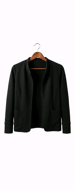 Damen Schwarzer offener Blazer mit Stehkragen und Taschen Laura Tocelli Gr. L schwarz