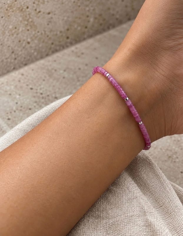 Damen Pinkfarbenen Erdbeerquarz mit silberfarbenen Akzenten – Silber/Rosa – Bild 3 von 4
