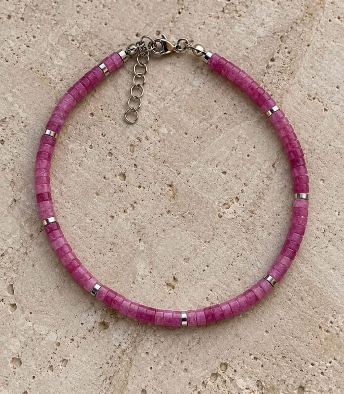 Damen Pinkfarbenen Erdbeerquarz mit silberfarbenen Akzenten – Silber/Rosa – Bild 4 von 4