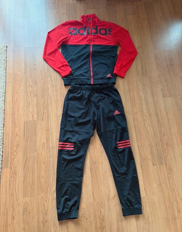 Herren Trainingsanzug Jacke und Hose – Rot/Schwarz mit Streifen – Größe M/L